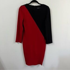 Misook Diagonal Color Block Long Sleeve Dress